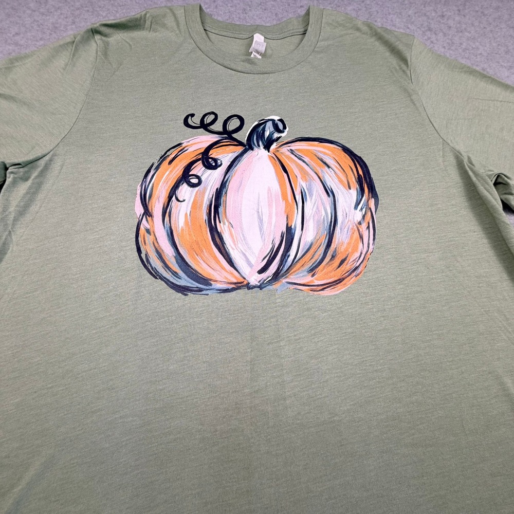 Bella Canvas Pumpkin Graphic T-Shirt Sage Green Heather Large Fall Autumn Tee